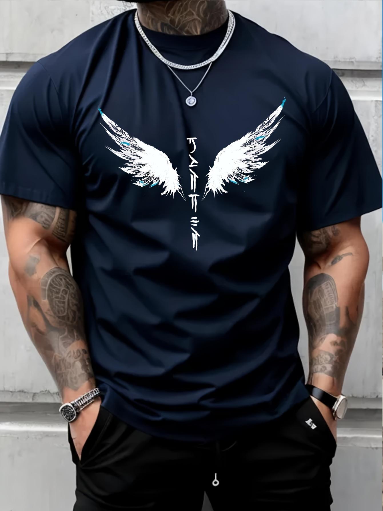 

Мужской креативный топ с принтом «Крылья», повседневная футболка с коротким рукавом и круглым вырезом, мужская одежда для летнего отдыха на открытом воздухе XXXXXL темно-синий