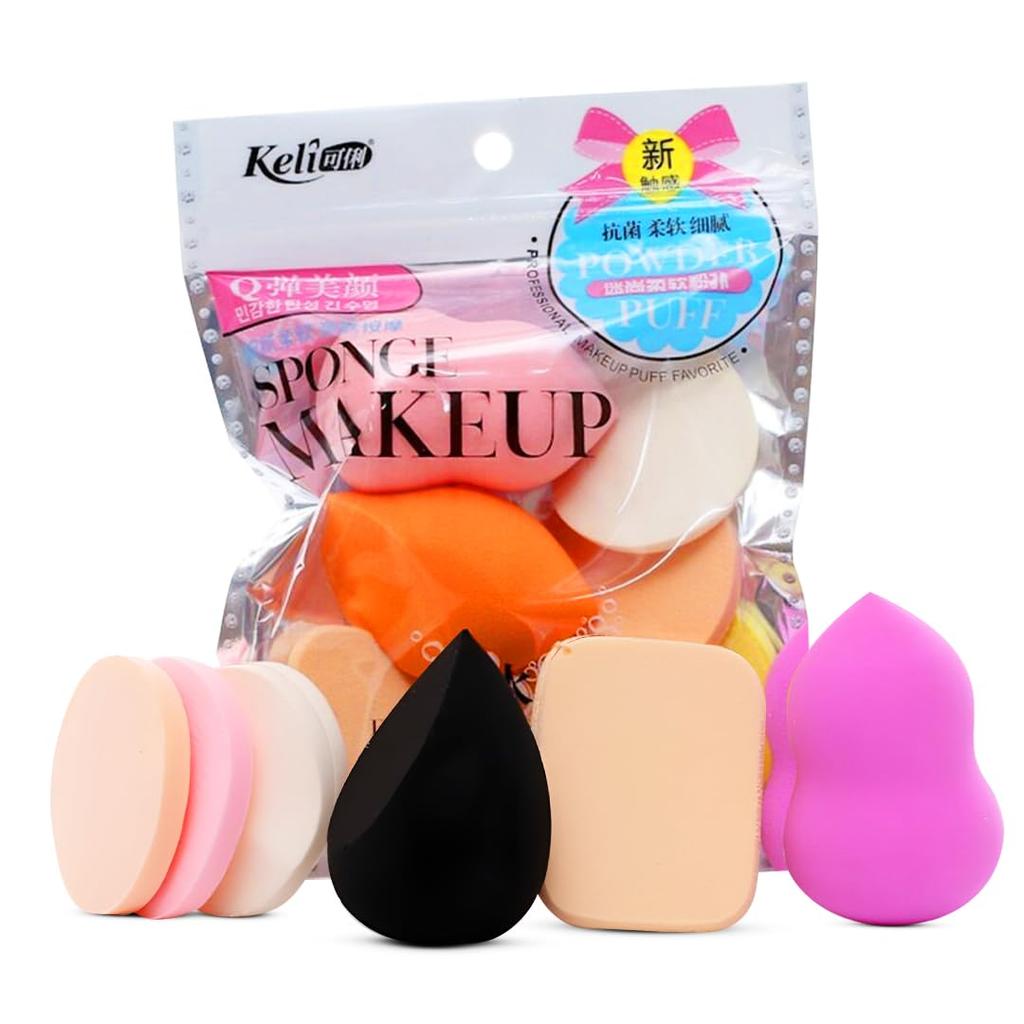Pack of 6 Professional Makeup Blender Sponge for Face Makeup with Cotton Pad and Powder Puff Perfect for Women's & Girls Makeup Blender Set - Soft,