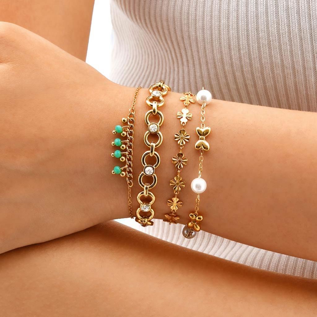 Trendy Stainless Steel Bracelet for Women, 18K Gold Plated Stackable Wrist Chain Minimalist Luxury Jewelry