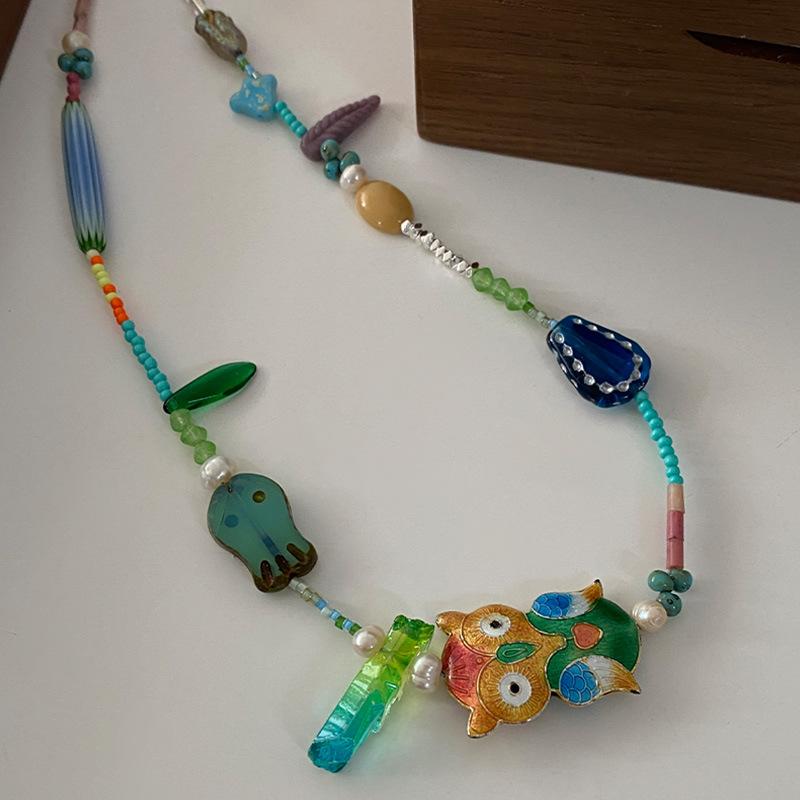 Owl Necklace Cartoon Animal Water Drop Dopamine Collarbone Chain Accessories Simple High Sense New Chinese Neck Chain Women