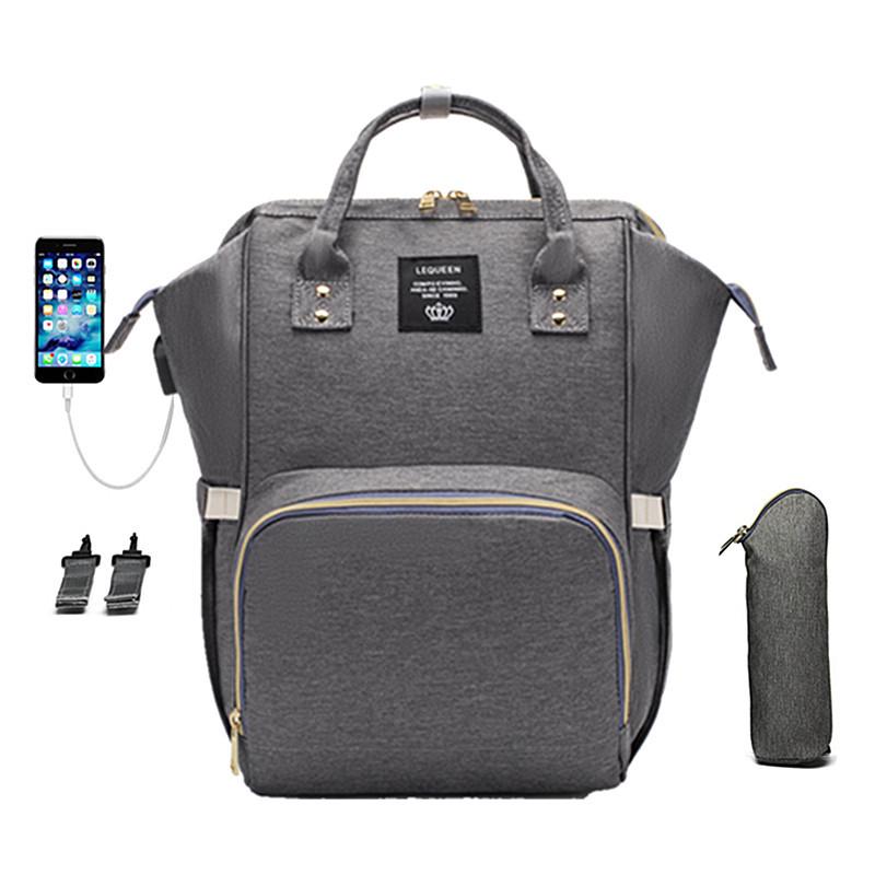 LEQUEEN Lightweight Multifunctional USB Charging Diaper Backpack for Moms