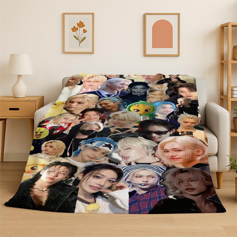 Kpop Felix Stray Kids Coperta in Flanella Morbida Calda per Camera da Letto Soggiorno Letto Viaggio Campeggio Picnic Regalo