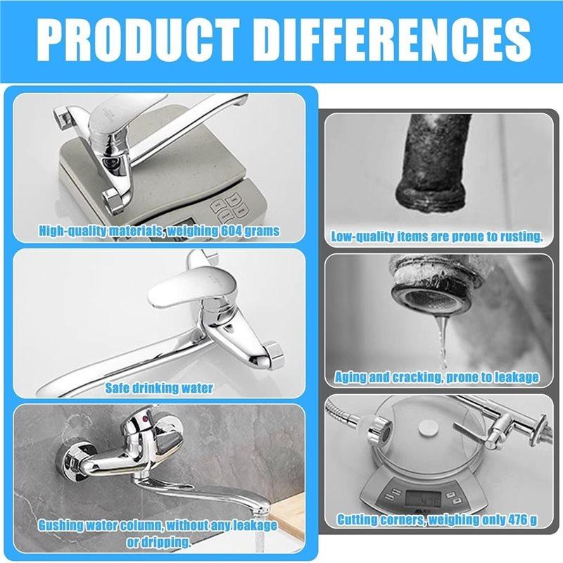ABKP-360° Rotatable Kitchen Wall Tap, Single Lever Mixer Tap Cold/Hot Sink Mixer Tap Kitchen Tap Wall Mounted Sink Fittings