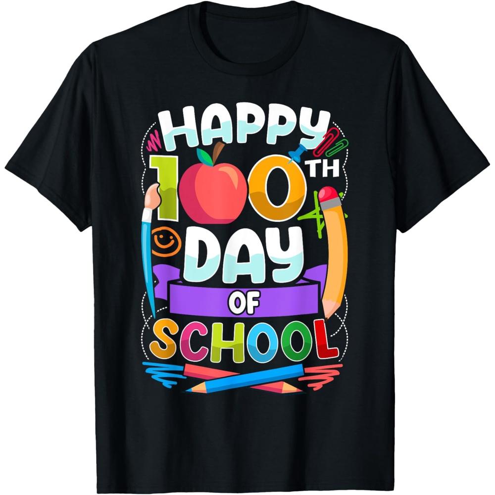 Happy 100th Day of School Teachers Boys Girls 100 Days of School Cotton Men T Shirt XS чёрный