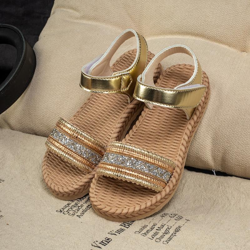 Simple Retro Girl Sandals 2025 Summer New Kids Roman Sandals Comfort Versatile Girls Beach Shoes Anti Slip Child Woven Flat Shoe