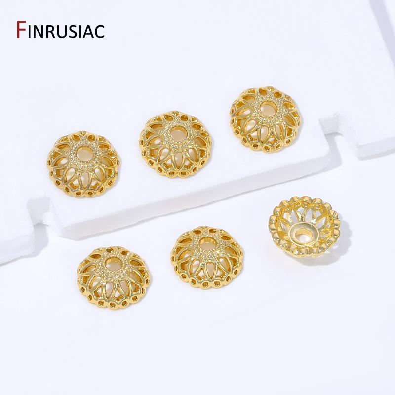 18K Gold Plated Brass 9mm Flower Bead Caps For Jewelry,Caps For Beads,Hollow Round Bead End Caps For DIY Needlework Accessories