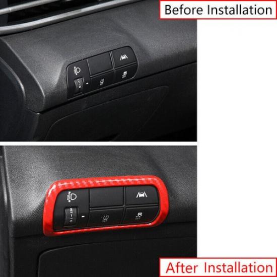 Headlight Switch Control Frame Cover For Hyundai Elantra 21-23 Red Carbon Fiber