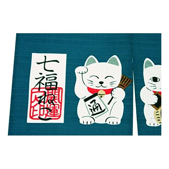 Japanese-style Noren Curtain, 100% Cotton, Short, Width 85 x Length 30 cm, Seven Lucky Cats!! "Manek