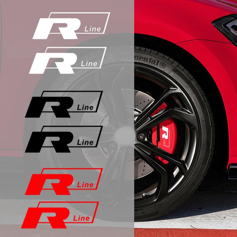 ADMVN1 4Pcs Car Wheel Decals for Volkswagen VW Rline Passat Tiguan GTI Golf 3 5 7 MK3 MK7 Polo Beetle T-Roc Vinyl Brake Caliper Sticker