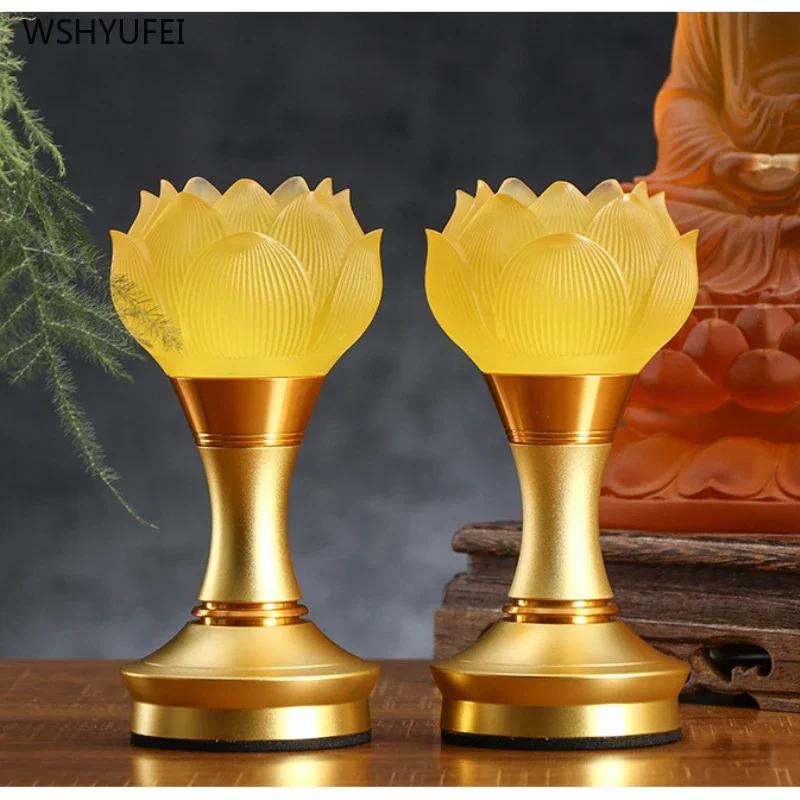 Glass Lotus Simulated Candlestick Buddhist Temple Supplies Household Sacrifice Pray for Auspiciousness Sacrifice Pray