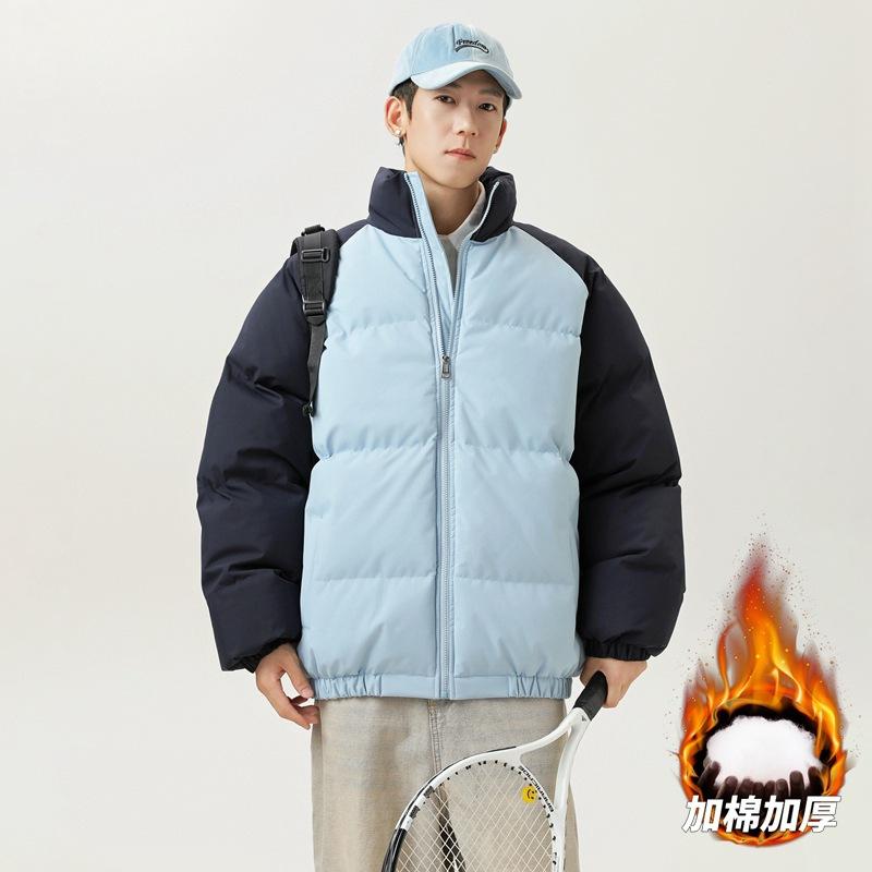 Men's stand-up collar cotton-padded clothes men's winter windproof velvet thickened cotton-padded clothes couple thickened cotton-padded