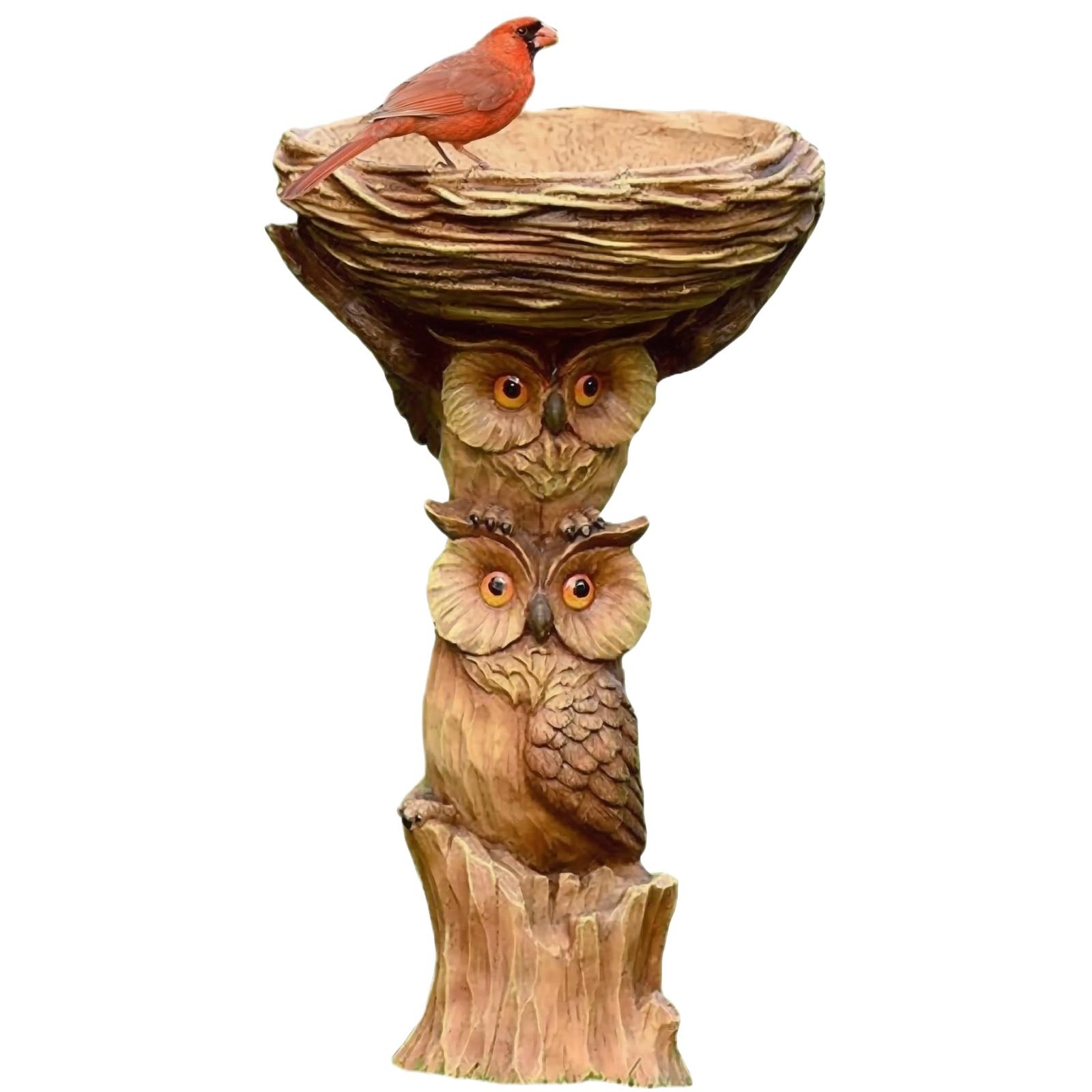 Lively Puppy Resin Bird Bath Tub | Outdoor All-Weather Carved Wood Grain Resin Garden Decoration Bird Feeder One Size