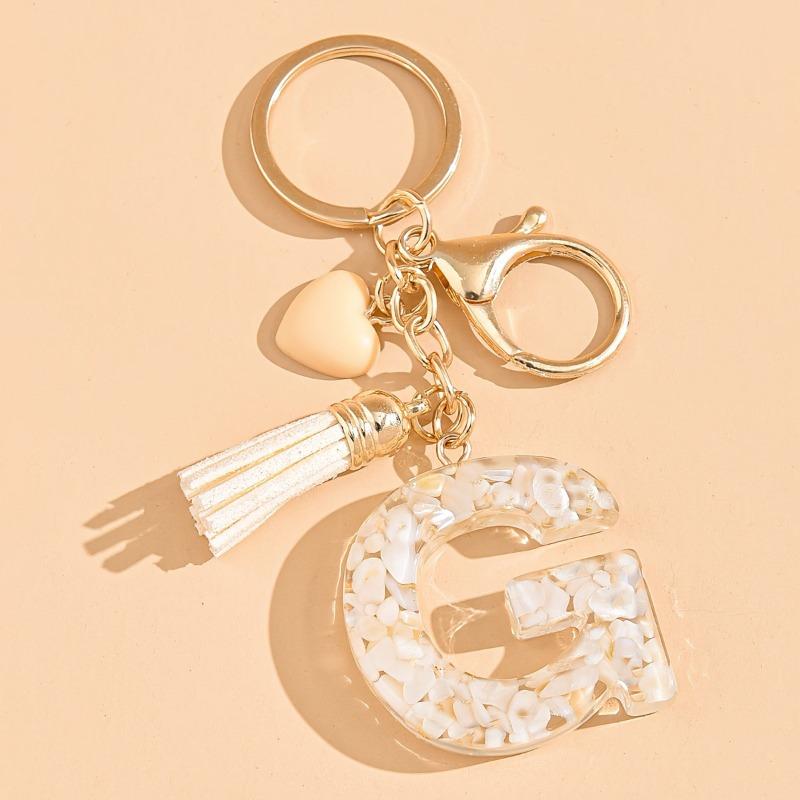 Hot-selling Epoxy Initials Love Tassel Keychain Bag Ornament Buckle Pendant Car Jewelry Clothing Accessories
