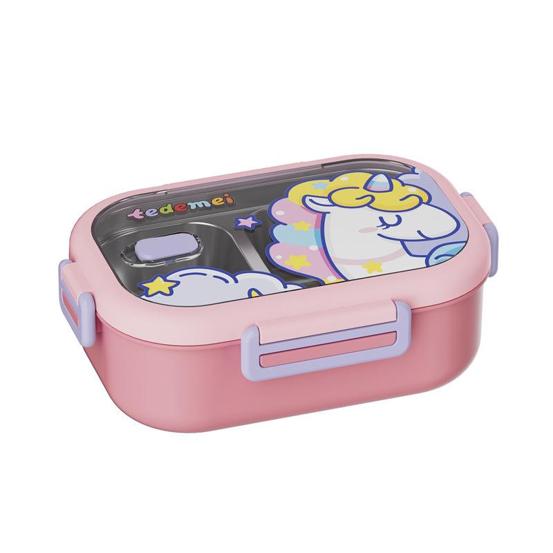 Kids' Cartoon Insulated Bento Box with Cutlery, Dual-Compartment, Food-Grade 304 Stainless Steel