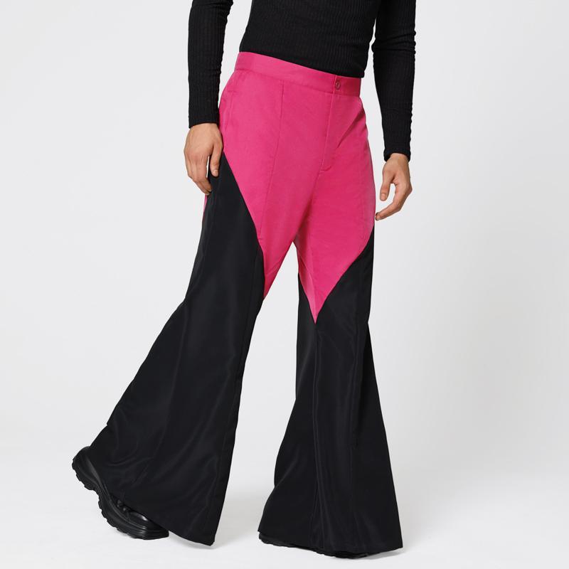 INCERUN Men Zip-up Waist Stitching Patchwork Casual Long Flare Trousers Pants