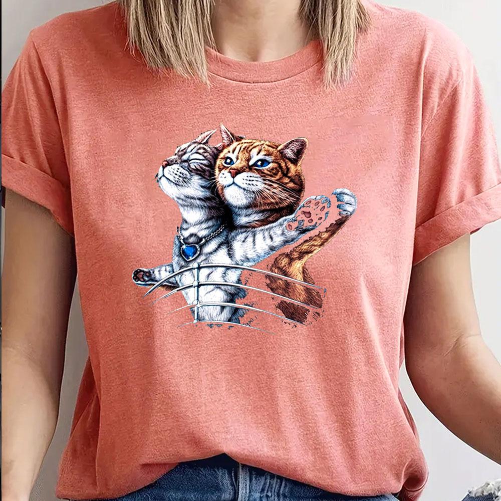 Cute Cat Fashion Harajuku Style Pure Cotton Printed Women's Round Neck Short Sleeved T-shirt