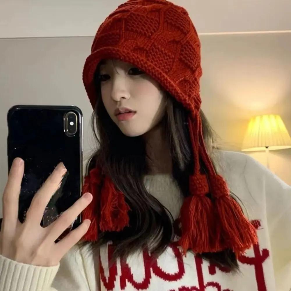 New Windproof Knitted Hat Tassel Ear Protection Winter Beanie Warm Headgear Winter