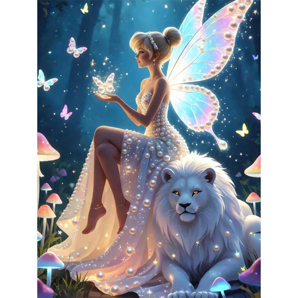 

DIY Pearl Painting Beautiful Woman and Lion Pearl Collage Homemade Pearl Embroidery Artwork Girlfriend Gift Home Decoration Design 35x45cm