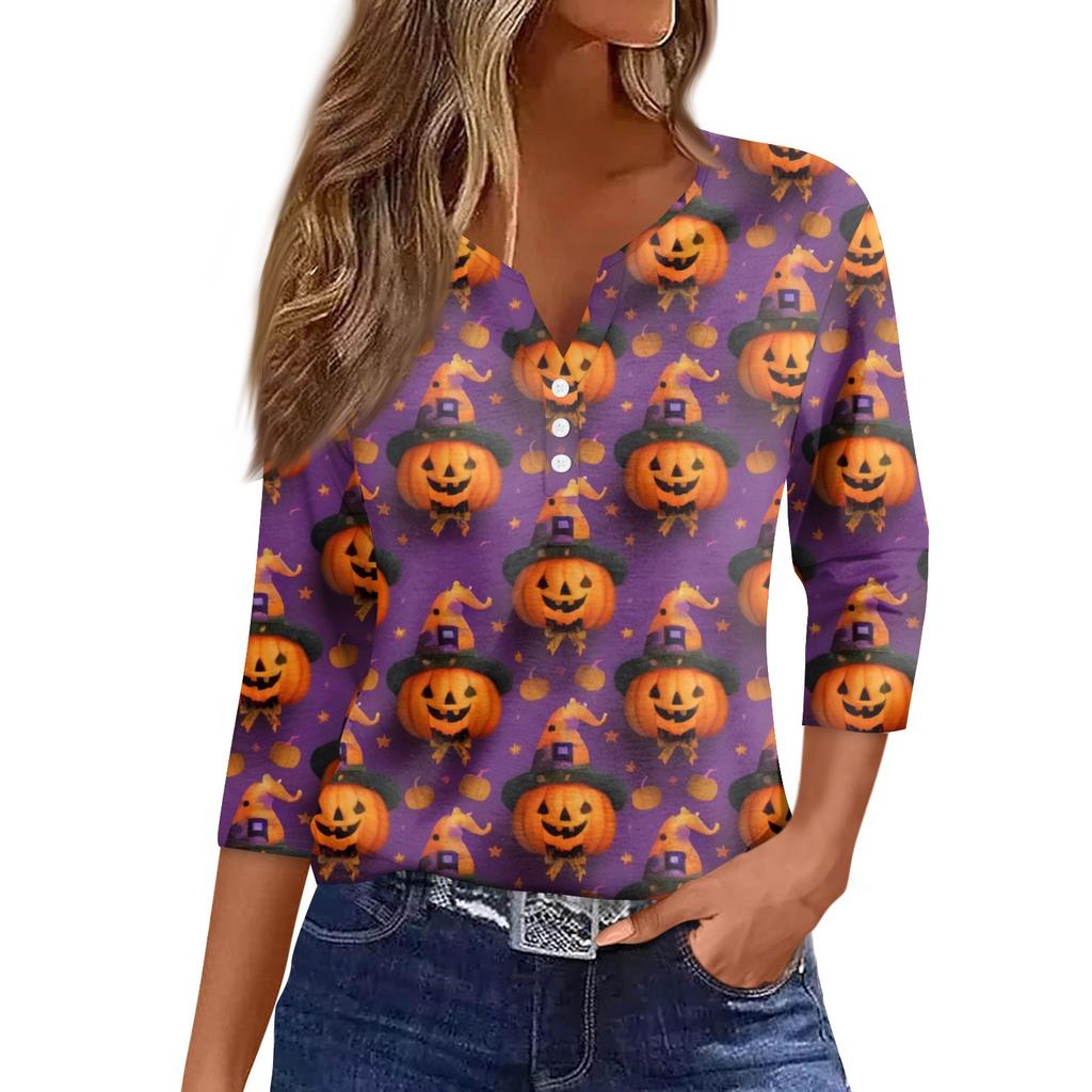 Women's Casual Fashion Sexy Comfortable V-Neck Halloween Seven Sleeve Top