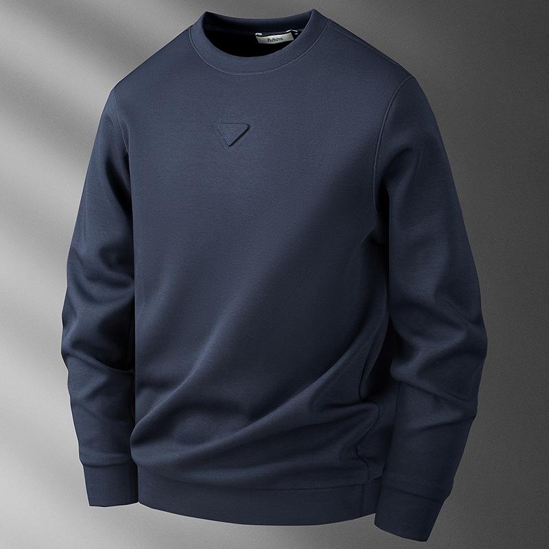Men s High-End Modal Embossed Soft Air Layer Hoodie - Solid Color, Round Neck, Long Sleeve, Autumn Trend M синий