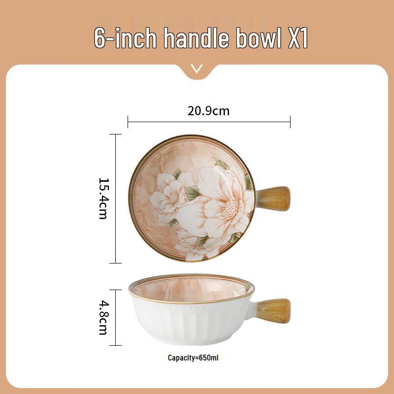 WA Japanese Camellia Underglaze Ceramic Handle Bowl