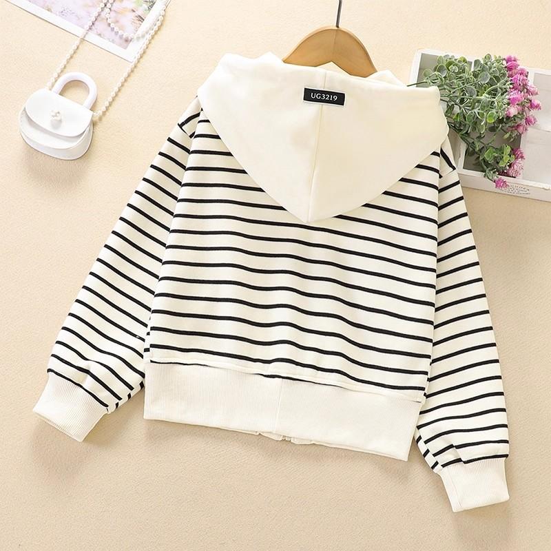 Stylish Striped Girls Jacket Spring Autumn Versatile Outerwear For Big Kids Fashionable Top