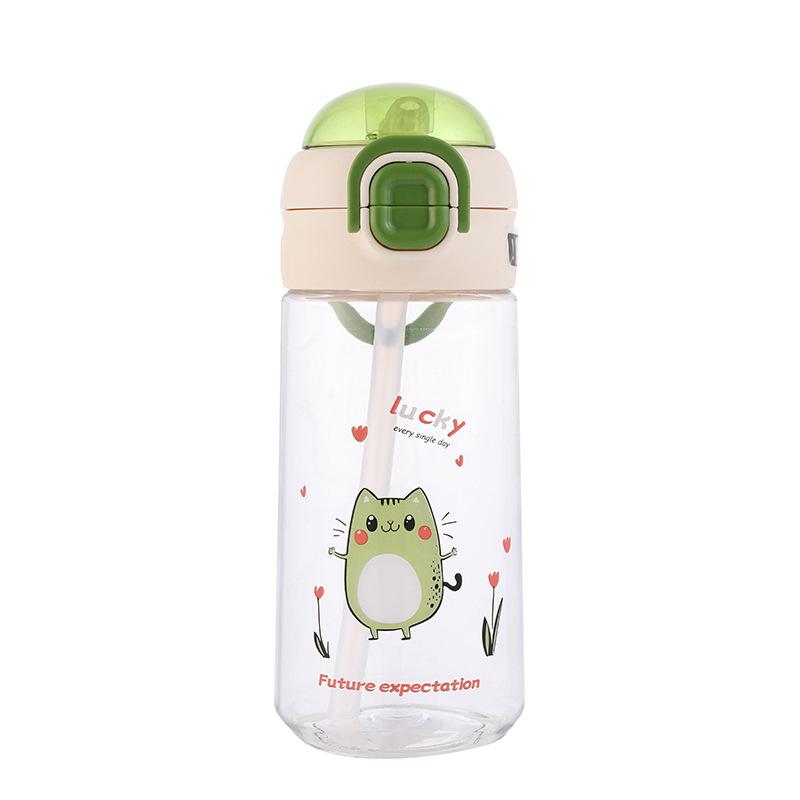 Water Bottle Summer High Value Simple Fresh Double Drink Straw Cup Male and Female Students Water Cup Cartoon Portable Anti-drop Cup