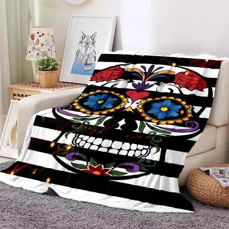 Vintage  Mexican Day of The DeadPattern Blanket Star Art Flannel Thin Blanket Portable Home Travel Office Lunch BreakBlanket