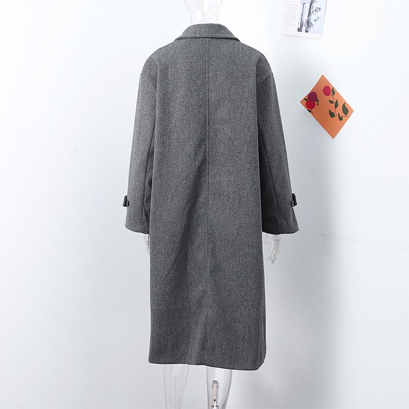 Women Fashion Wool Blend Warm Long Coat Autumn Winter Loose Pocket Double-breasted Jacket Elegant Lapel Overcoat
