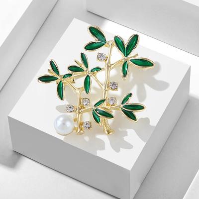 Festival High Rise Rich and Noble Bamboo Brooch Female Delicate Green Bamboo Anti-glossy Pin Chinese Style Pearl Corsage Long-Lasting Color Brooch
