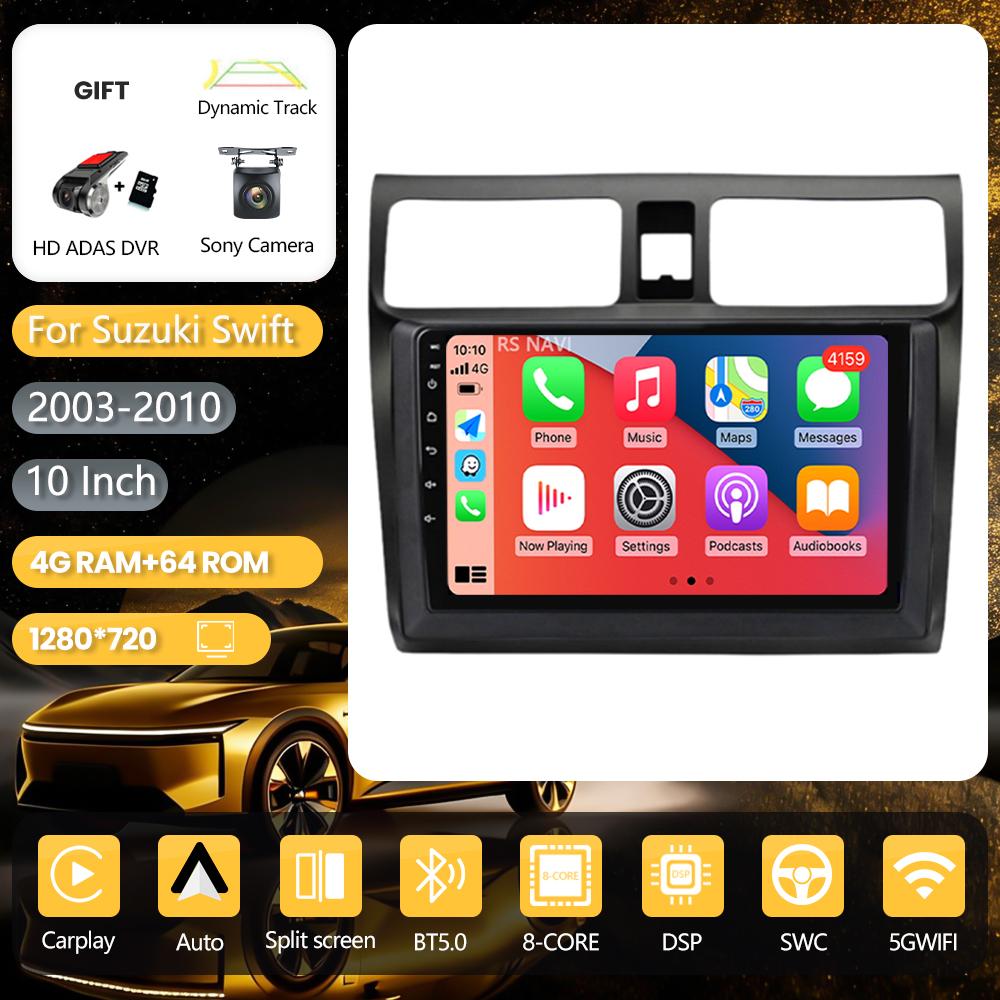 Android 16 for Suzuki Swift 2003 - 2010 Carplay Auto Radio Multimedia Player Car Radio GPS Stereo QLED Screen 360° Camera