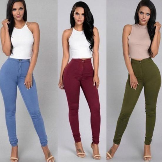 Women Skinny Trousers Slim Fit Solid Color Pants Cotton Blend High Waist Casual Trousers for Office Street Party Dating