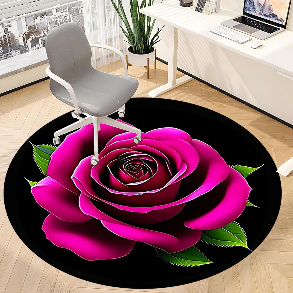 1pc Rose Office Round Rug, Carpet for Office, Gaming, Lightweight Round Floor Mat yy260205026