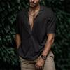 Vintage Lapel Button Solid Shirt Men's Clothing Spring and Summer Short Sleeve Loose Top Men's Casual Shirt