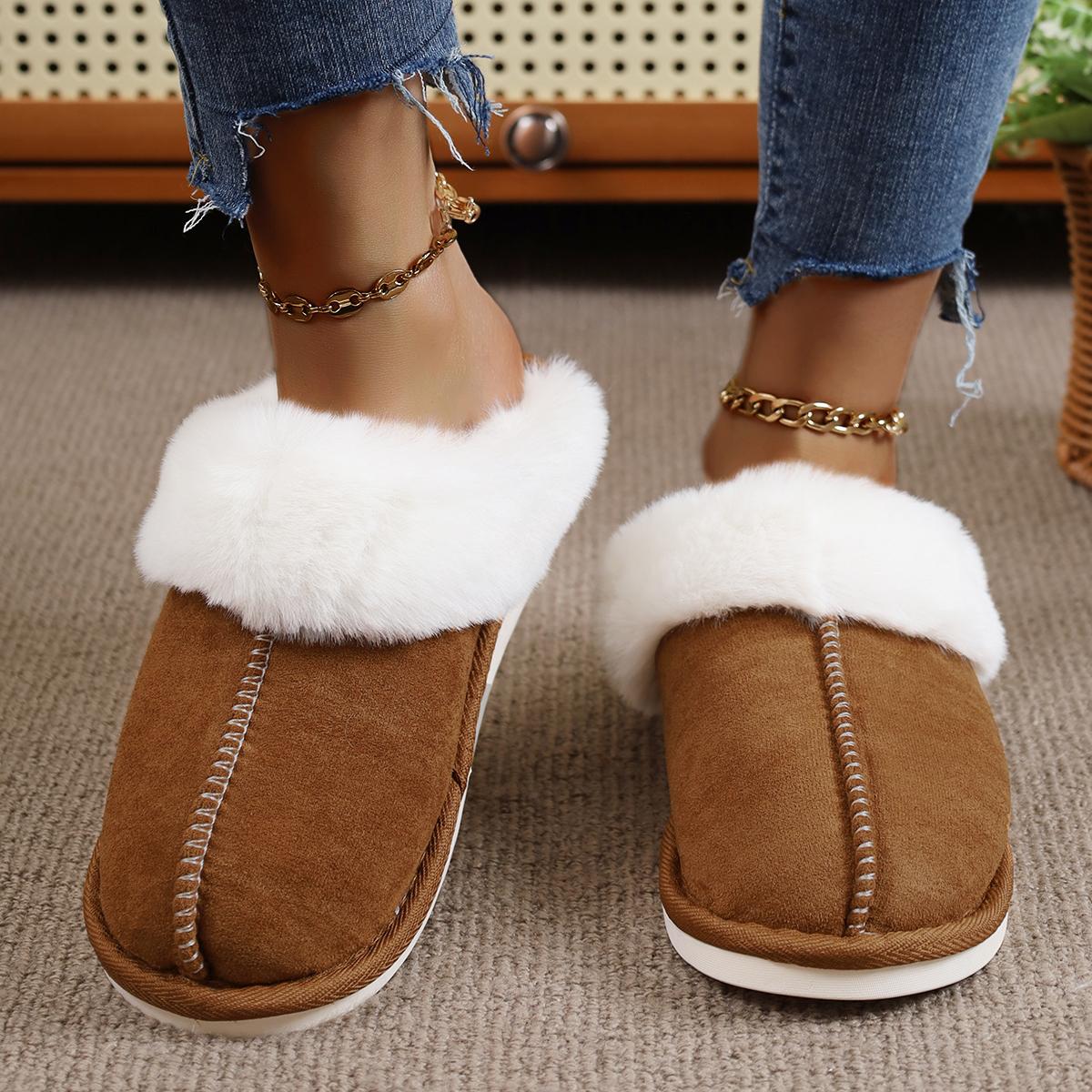 

Мода 2025 Новые женские тапочки с закрытым носком Теплые хлопковые тапочки Легкие повседневные домашние шлепанцы Женские Утепленные плюшевые домашние туфли Женские 44-45 коричневый