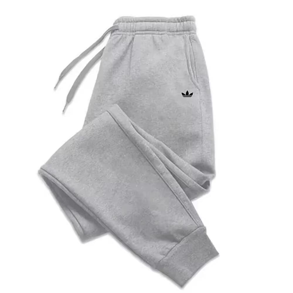 Leaf-mark Men Sweatpants Front Blank Leg Icon Print, Simple Symmetric Triple Leaf Line Art Joggers for Cool Urban Casual Scenarios