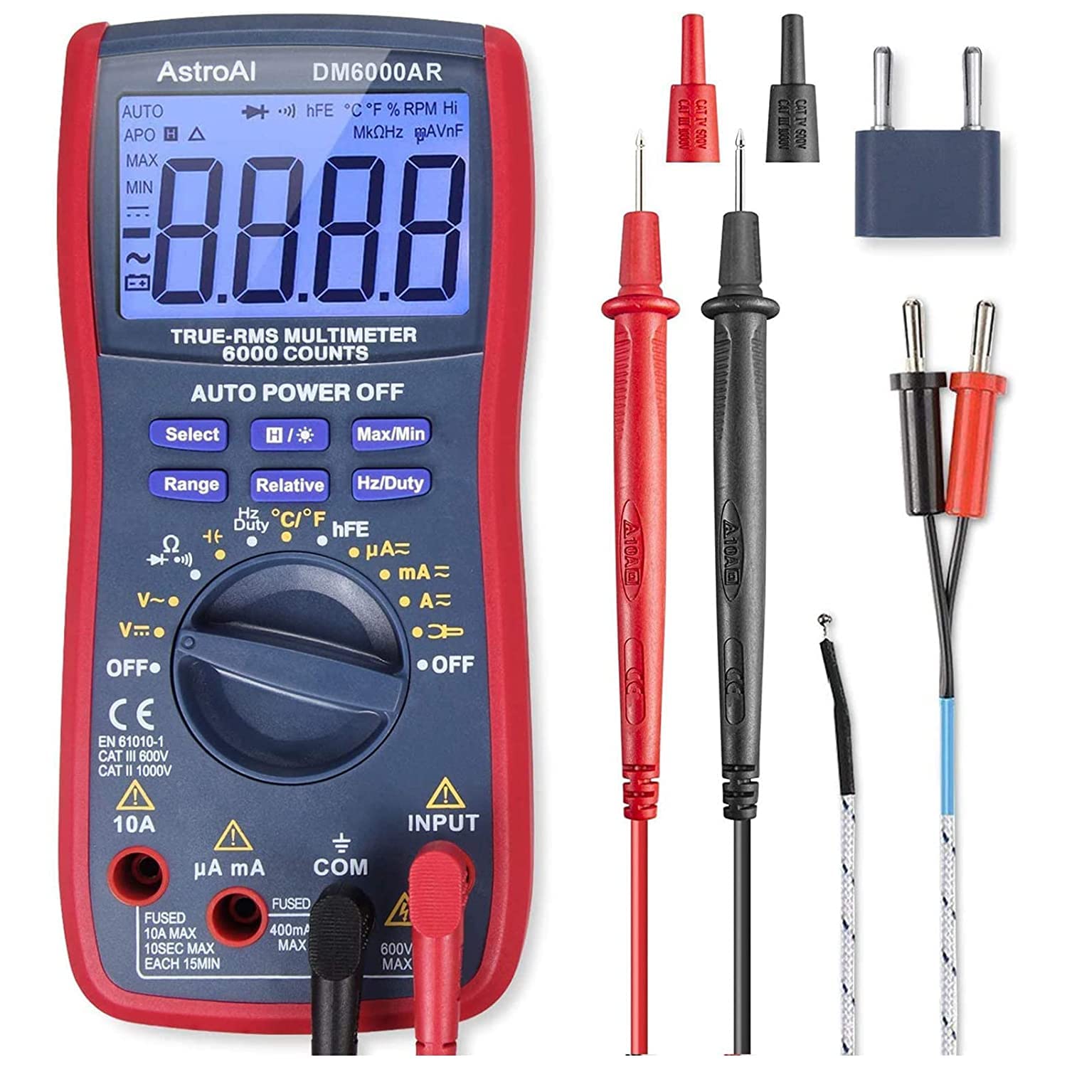 

AstroAI Tester 6000 Counts Tester Digital Multimeter Auto Range Voltage Current True RMS Resistance Continuity Capacitance Frequency Voltmeter Diode