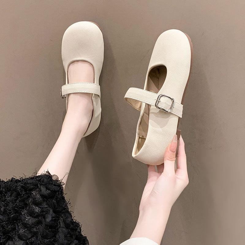 Fashion one-word buckle with shallow mouth soft sole non-slip single shoes, spring and autumn 2025 new French evening breeze Mary Jane women's shoes
