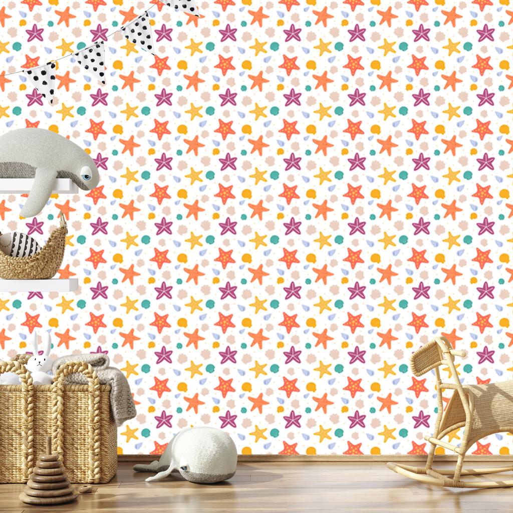 Starfish Wallpaper White and Cream for Living Room and Bedroom 50x1000