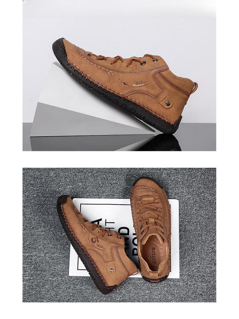 Herren-High-Top-Martin-Stiefel mit Reißverschluss an der Spitze und Samtfutter – handgenähte Kurzstiefel für den Outdoor-Einsatz in großen Größen.