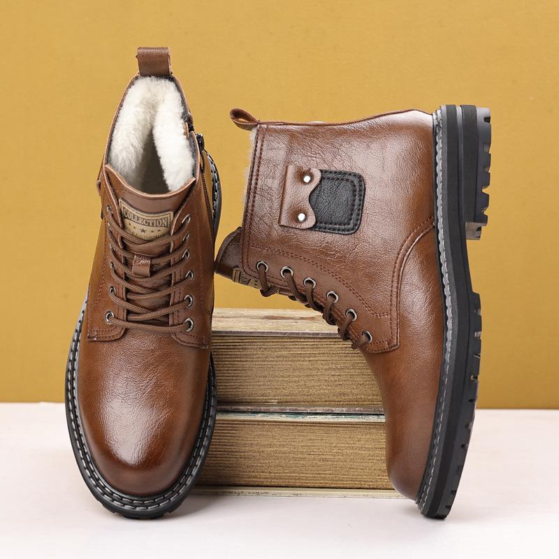 

Модная мужская обувь Утепленные ботинки Мартина мужские кожаные высокие мужские хлопковые ботинки Британские рабочие ботинки Теплые нескользящие зимние ботинки 44