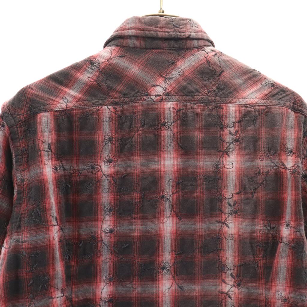 Nano Universe Floral Embroidery Check Pattern Long Sleeve Shirt Men's Used