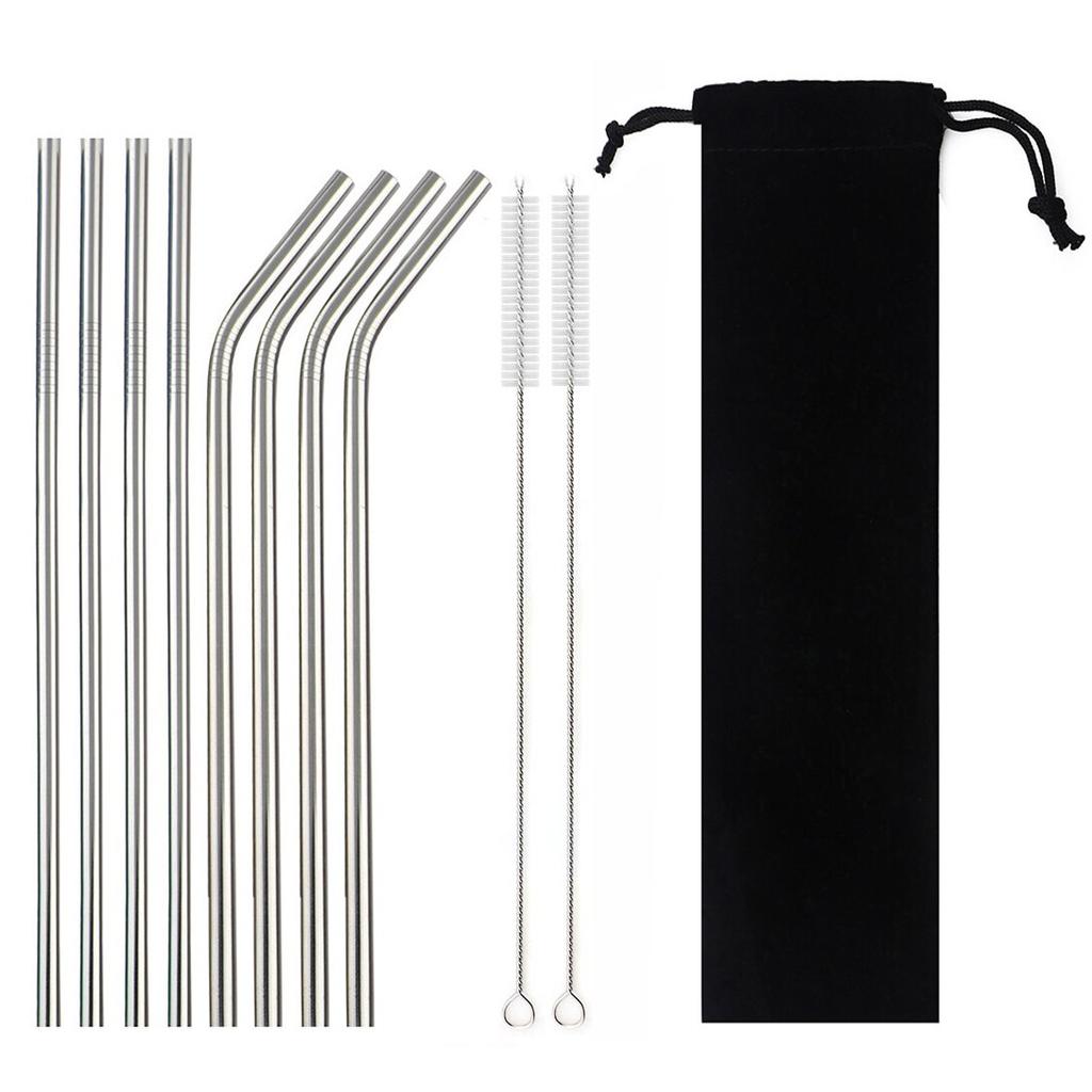 6pcs/11pcs Reusable Straws 18/10 Stainless Steel Gold Drinking Straw Set Mteal Straw Coffee Party Bar Straw With Cleaner Brush Portable Bag