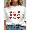 European Size Women'S Valentine'S Day Oversized T-Shirt | White with Red Hearts & Black LOVE Letter Slogan, Soft Crew Neck, Casual Loose Fit