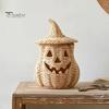 Rustic Fall Aesthetic Halloween Pumpkin Lantern Tabletop Decor, Woven Witch Hat Candy Bowl & LED Decorative Storage Container Prop, Gothic Centerpiece