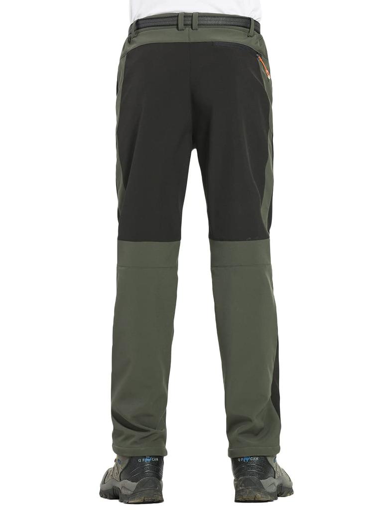Butrends Men's Thick Fleece-Lined Winter Pants, Softshell Trekking Pants, Waterproof and Warm for Fall and Winter, Black Orange, XL