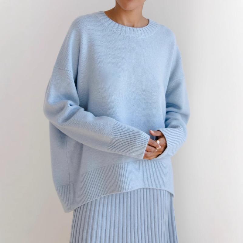 Women S Thick Knitted Crew Neck Loose Pullover Sweater For Autumn Winter