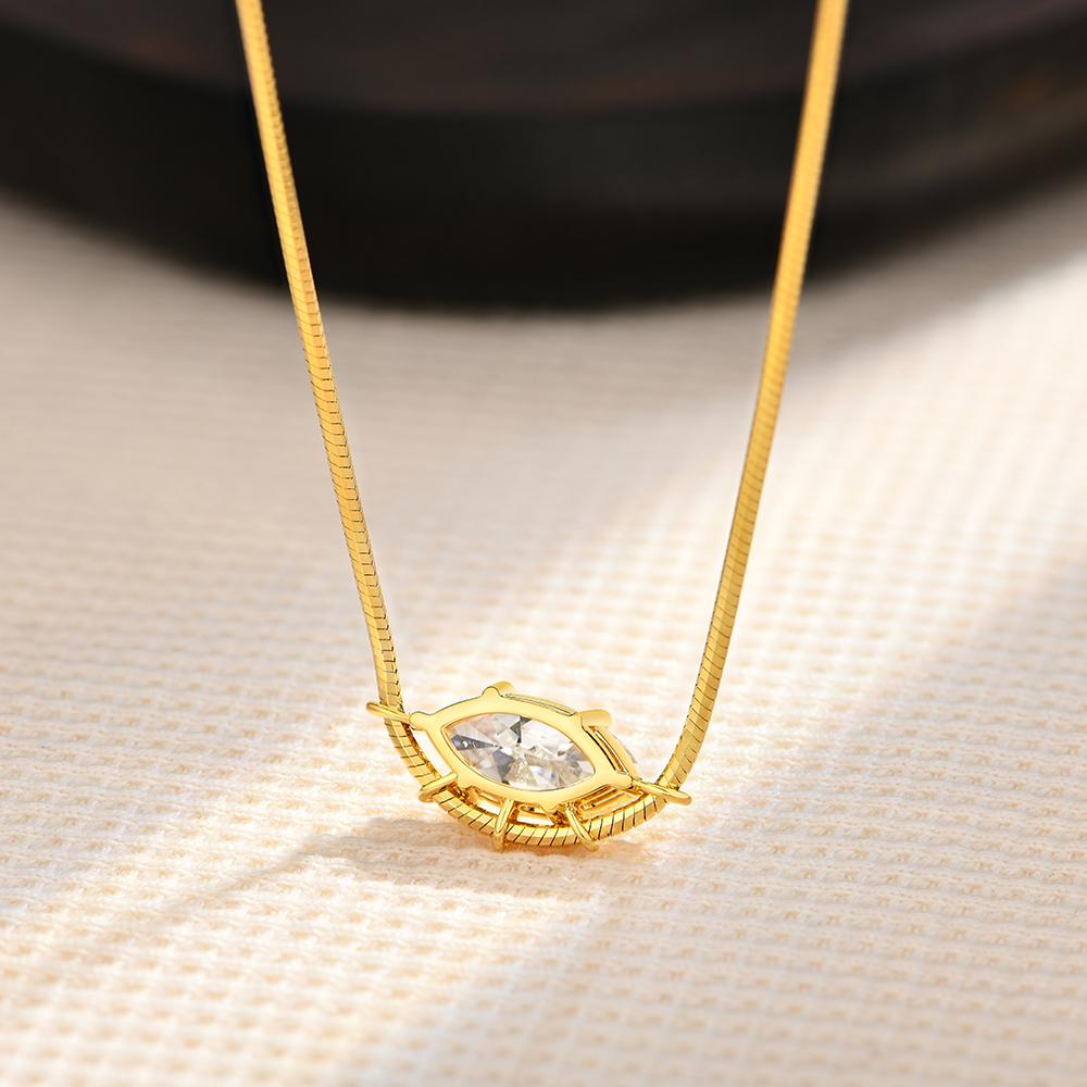 Attagems Marquise Cut 5ct Moissanite Necklace for Women 925 Sterling Silver Solitaire Statement Pendant for Men 45cm Snake Chain 45cm&925 Sterling Silver