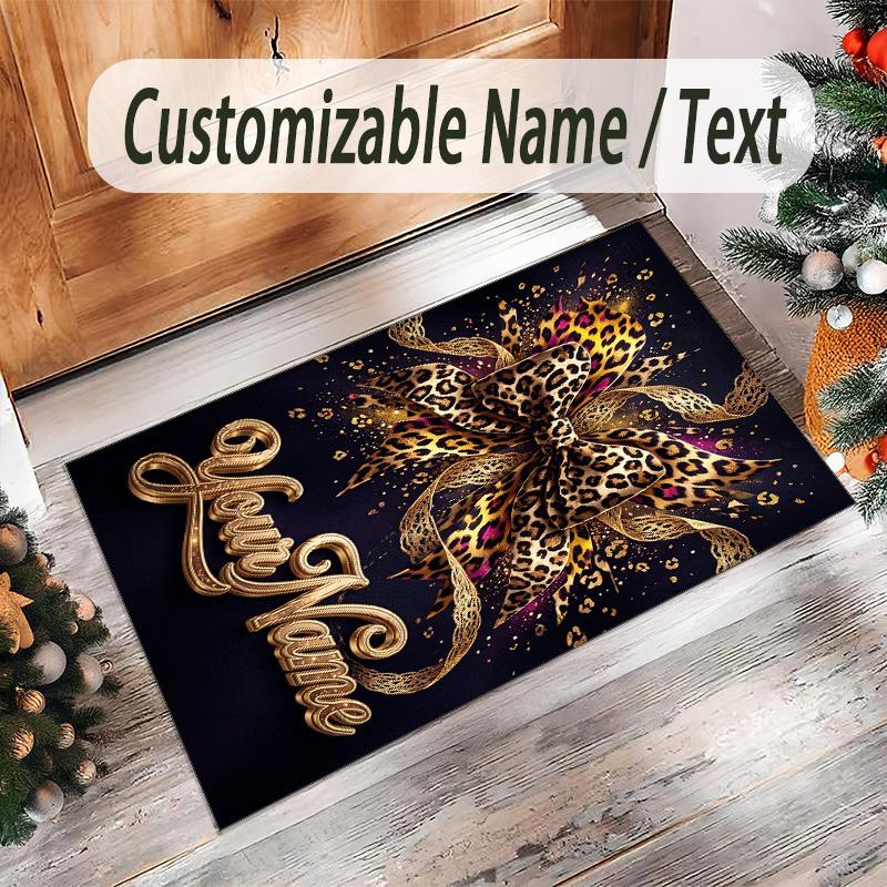 Leopard Theme Crystal Velvet Floor Rug Personalized Custom Name Text Warm Carpet Home Decoration