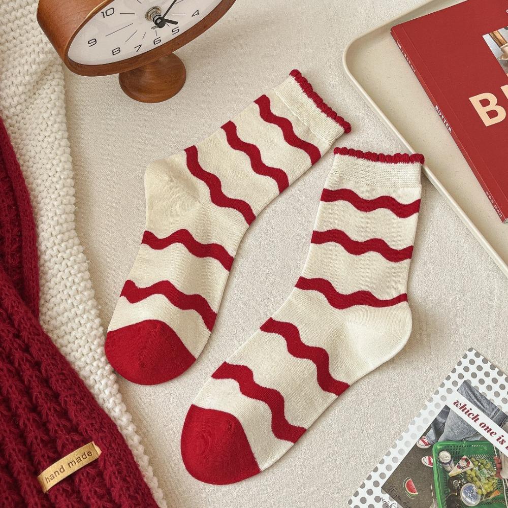 

Хлопковые носки-валенки Вязаные носки средней длины Модные женские эластичные полосатые носки Новогодний подарок 6